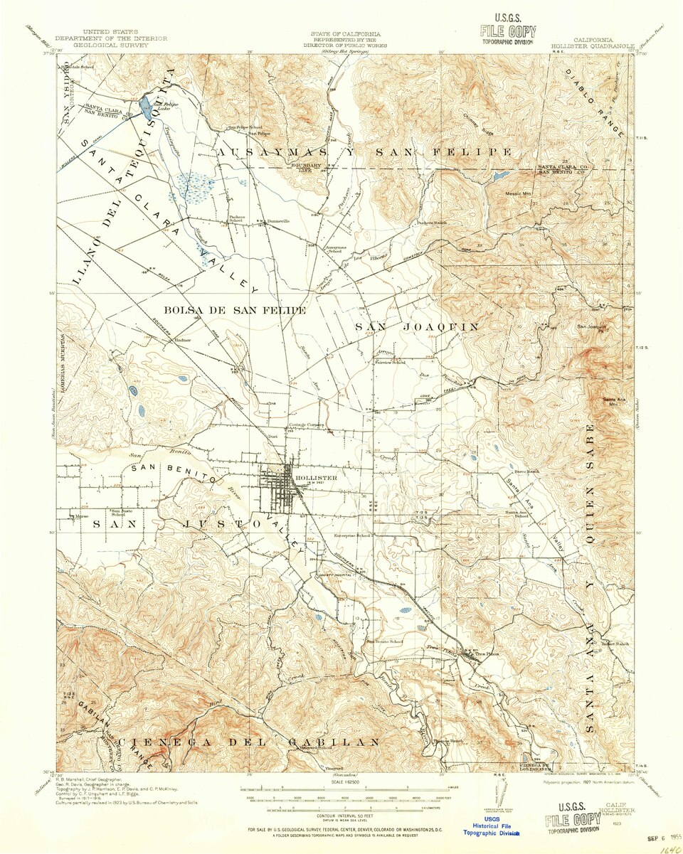 1923 USGS topographic map of Hollister, California