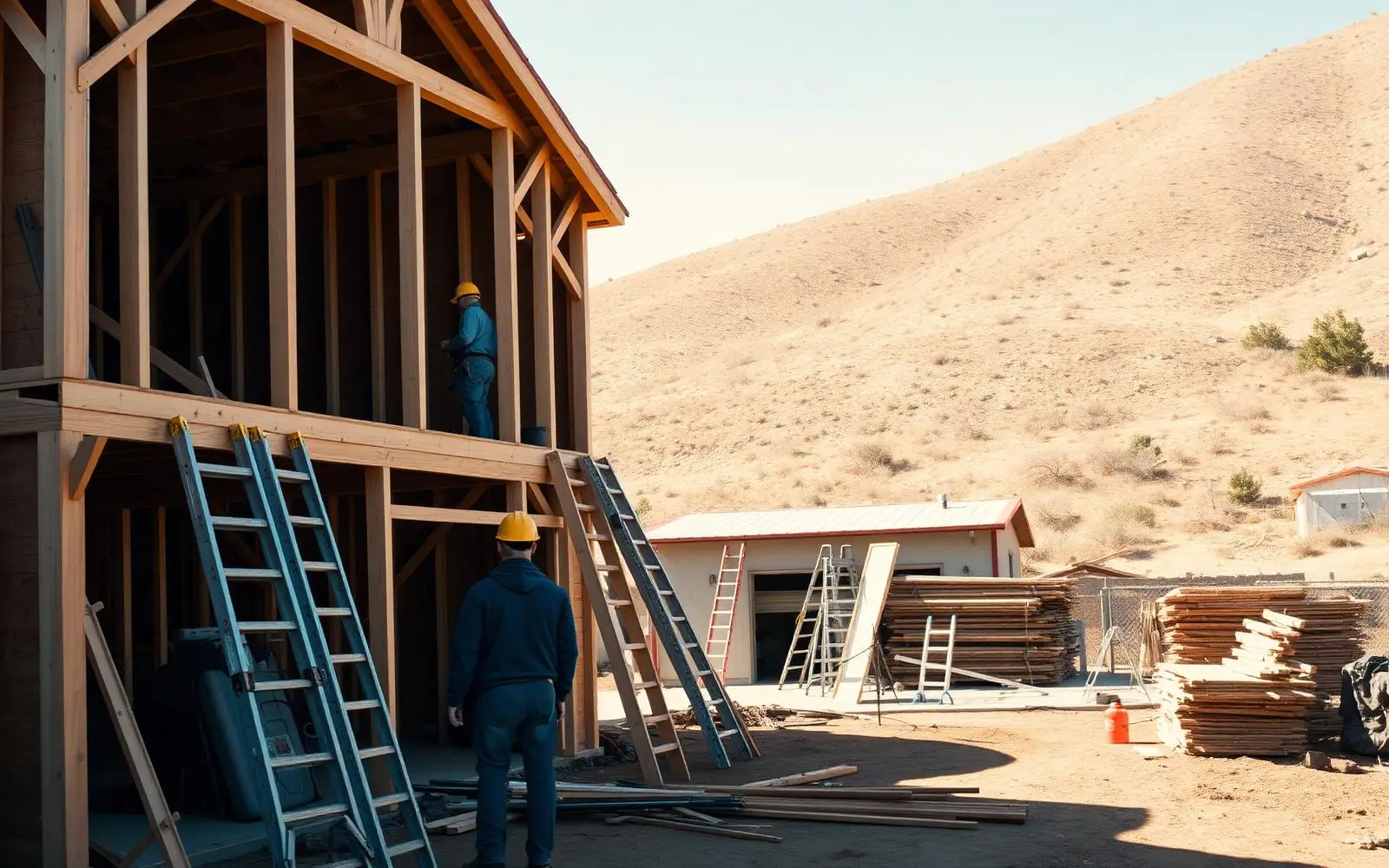 Framing crew building a home addition on a Hollister construction site