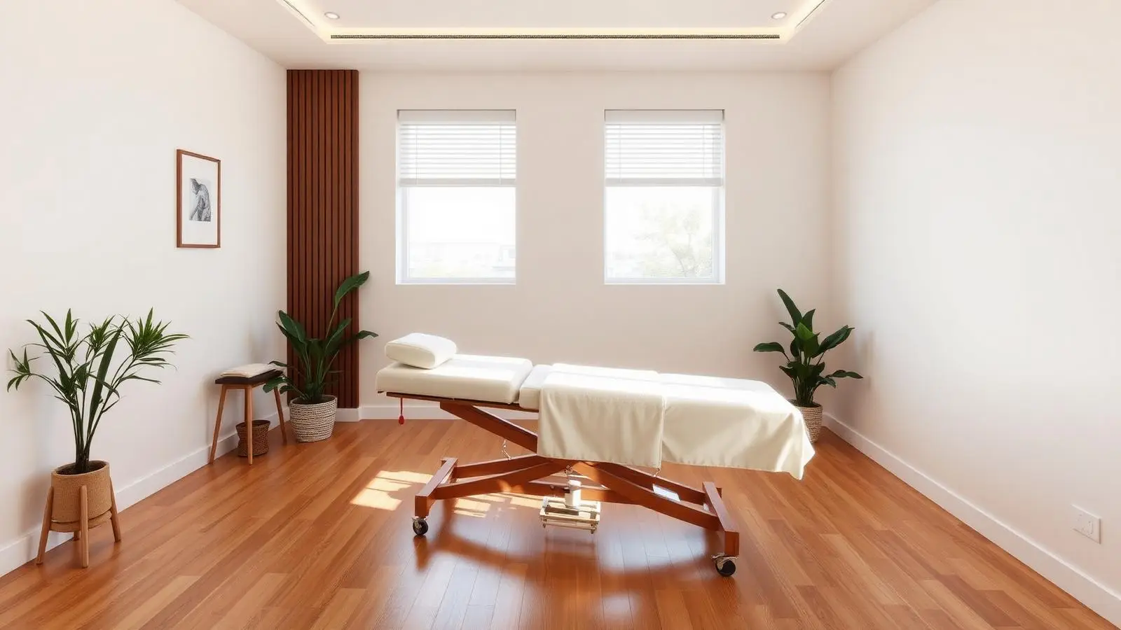 A chiropractic treatment room with an adjustment table, from the Example Chiropractic sample website