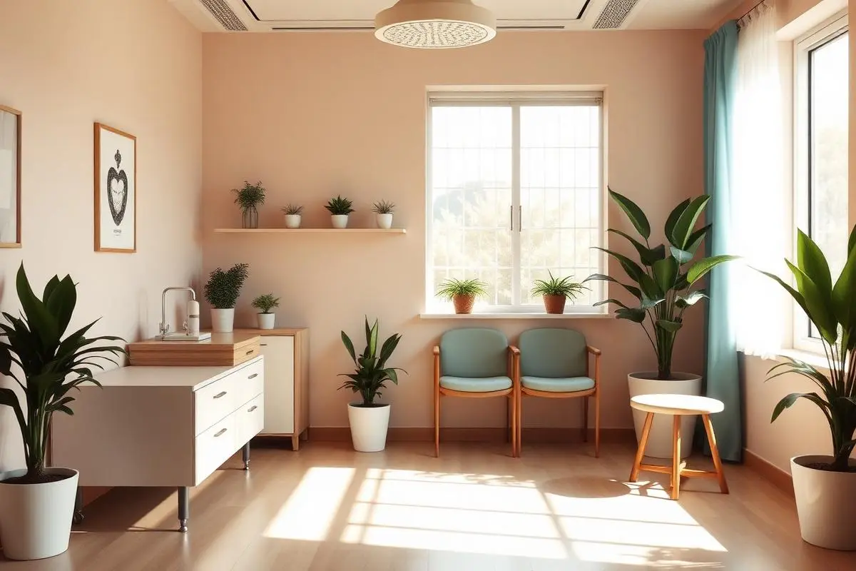 Sunlit family medicine exam room with plants